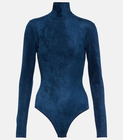 Turtleneck Velvet Bodysuit in Blue - Alaia | Mytheresa