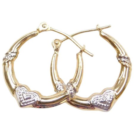 14k Gold Two-Tone Heart Hoop Earrings : Arnold Jewelers | Ruby Lane