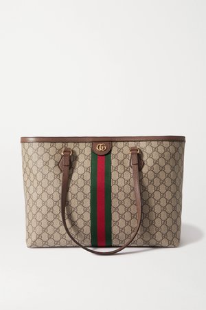 Brown Ophidia medium leather-trimmed printed coated-canvas tote | Gucci | NET-A-PORTER