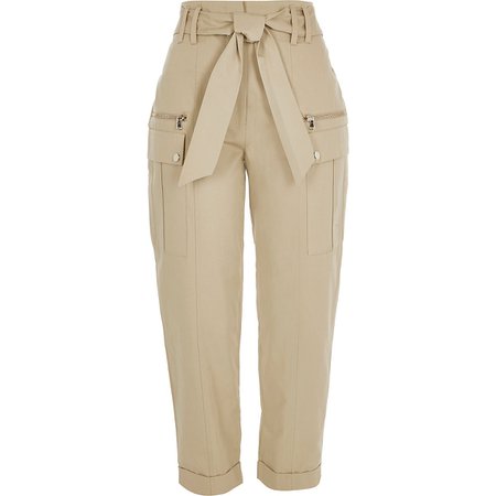 Beige utility peg trousers - Cargo Trousers - Trousers - women