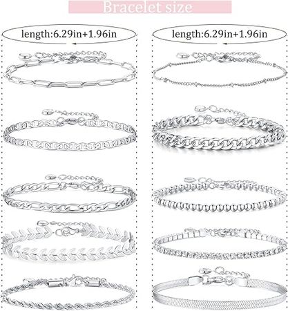 Amazon.com: Silver Bracelets for Women Girls,Stainless Steel Dainty 14K Real Silver Plated Paperclip Beaded Tennis Stack Adjustable Layered Chain Bracelet Set Metal Trendy Jewelry: Clothing, Shoes & Jewelry