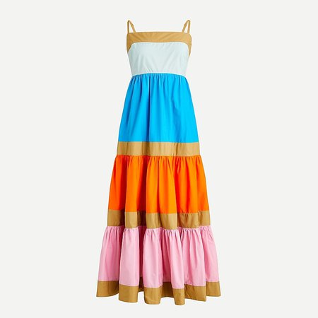 J.Crew: Cotton Poplin Tiered Maxi Dress In Colorblock For Women multi