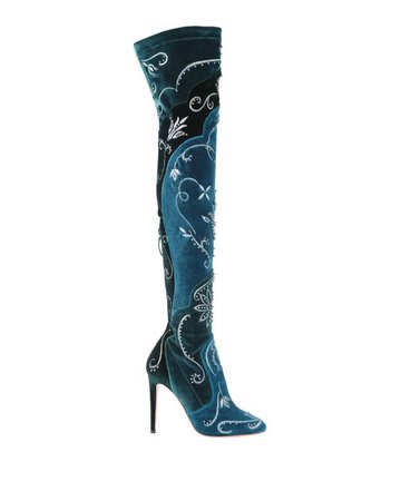 Aquazzura Velvet Knee Boots in Deep Jade (Blue) - Lyst