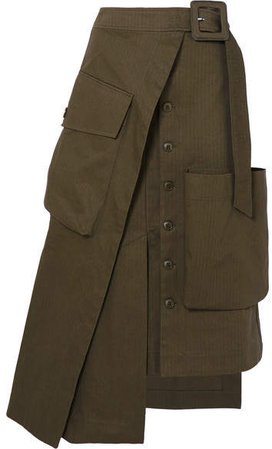 Thika Asymmetric Cotton-gabardine Midi Skirt - Army green