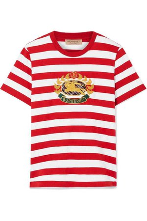 Burberry | Appliquéd striped cotton-jersey T-shirt