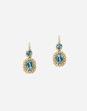 Women's Jewellery | Dolce&Gabbana - HERRITAGE EARRINGS IN YELLOW GOLD WITH AQUAMARINES AND YELLOW SAPPHIRES