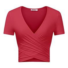 Women Crop Tops Sexy Cross V Neck Short Sleeve Summer Beach Causal Slim T-Shirt Red