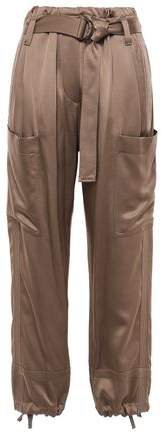 Belted Satin Tapered Pants