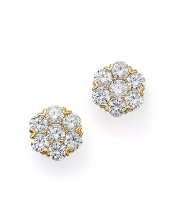 Bloomingdale's Round Cut Diamond Cluster Stud Earrings in 14K Yellow Gold, 2.0 ct. t.w. - 100% Exclusive | Bloomingdale's