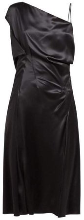 Asymmetric Silk Satin Slip Dress - Womens - Black