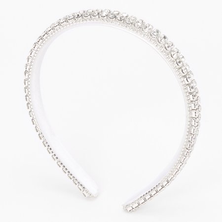 Silver Cushion Cut Rhinestone Multi-Row Headband - White | Claire's US