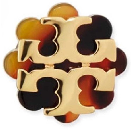 TORY BURCH | Brown and Gold Stud Logo Resin Flower Earrings | Tradesy.com