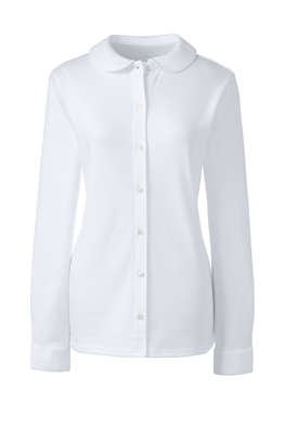 School Uniform Girls Long Sleeve Button Front Peter Pan Collar Knit Shirt from Lands' End
