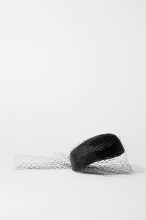 Black + NET SUSTAIN Pippa silk tulle-trimmed woven hat | Gigi Burris | NET-A-PORTER
