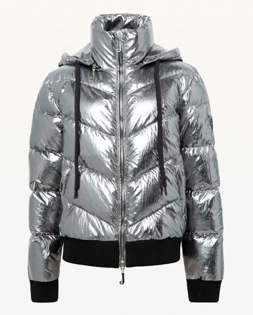 Silver Metallic Hooded Down Puffer Jacket - Juicy Couture