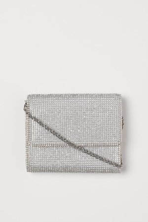 Mini Bag with Rhinestones - Silver-colored/rhinestones - Ladies | H&M US