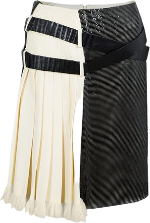 balenciaga cream silk contrast embellished belt detail pleated skirt