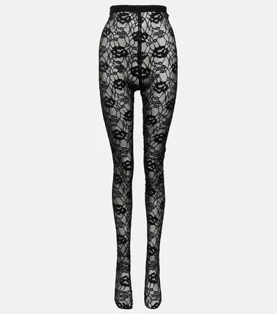 High-rise lace tights in black - Saint Laurent | Mytheresa