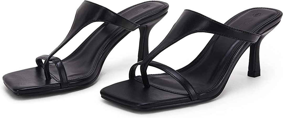 Amazon.com | Ermonn Womens Square Open Toe Heeled Sandals Flip Flop Slingback Thong Slip On Stiletto Slides Summer Dessy Shoes | Slides