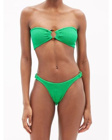 Hunza G Gloria Crinkle-knit Bandeau Bikini in Green | Lyst