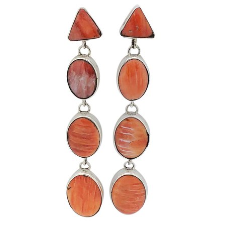 Marcella James Navajo Handmade Orange Spiny Oyster Shell Dangle Earrings