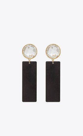 Chunky rhinestone and rectangle earrings in wood and metal | Saint Laurent | YSL.com