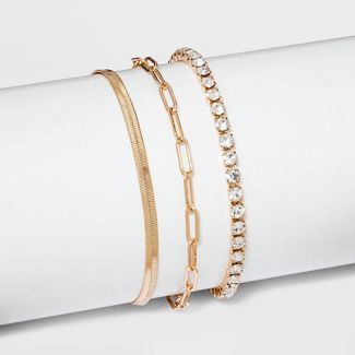 Herringbone And Tennis Bracelet Set 3pc - A New Day™ Metallic Gold : Target