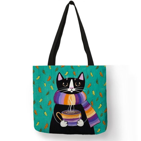 Personalized Cat Tote Bag For Women Lady Folding Reusable Linen Shopping Bag With Print Travel School Bags Handbag-in Top-Handle Bags from Luggage & Bags on AliExpress
