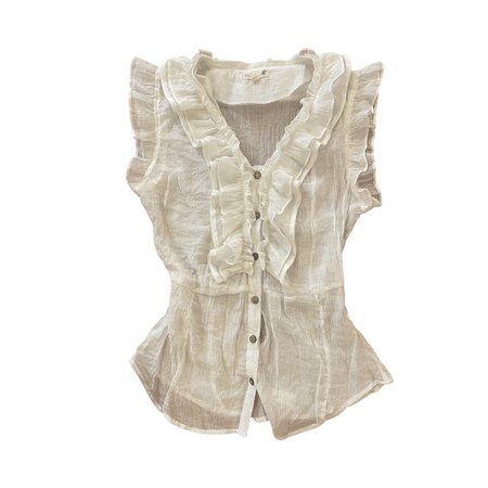 cream sheer ruffled breast button up blouse top
