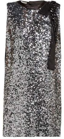 Sequinned Crepe Mini Dress - Womens - Silver