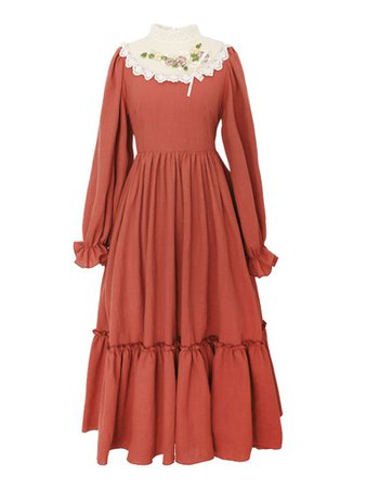 Lace Orange Red Long Puff Sleeve Vintage Dress – Jolly Vintage