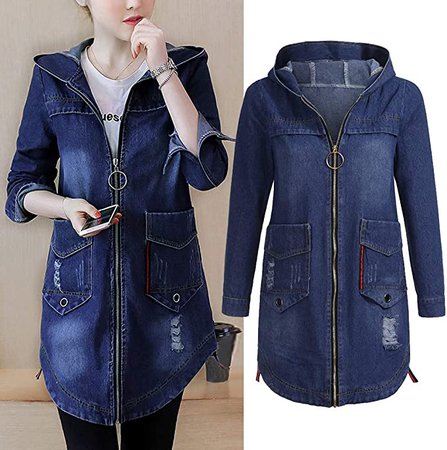 Jean Coat for Women Hooded Casual Denim Jacket Long Outwear Overcoat at Amazon Women's Coats Shop