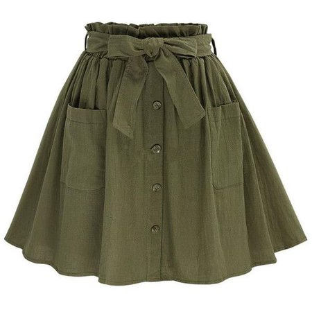 Olive Green Self-Tie & Button Skater Skirt