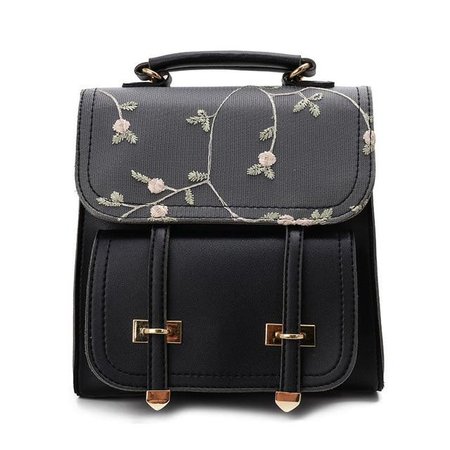 Floral Flower Embroidery Leather Women College Backpack - SitACup