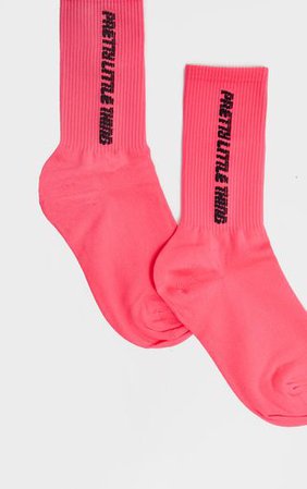 Neon Pink Pretty Little Thing Logo Socks | PrettyLittleThing