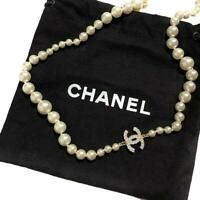 Chanel Coco Mark Pearl Necklace Pendant White & Gold 90cm A11V 2011 w/Beauty Bag | eBay