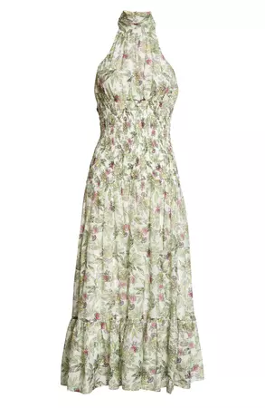 Cinq à Sept Dover Floral Halter Neck Cotton & Silk Dress | Nordstrom