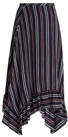 Bias Cut Striped Silk Midi Skirt - Womens - Navy