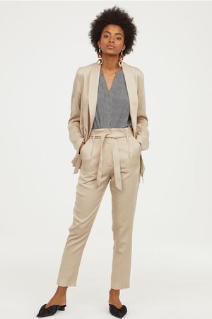 Lyocell Paper-bag Pants - Beige - Ladies | H&M US