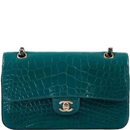 CHANEL, Shiny Emerald Green Alligator Medium Classic Double Flap Bag