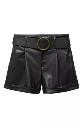 MANGO Caia Belted Faux Leather Shorts | Nordstrom