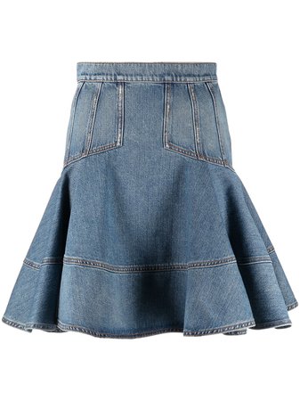 Shop blue Alexander McQueen ruffle-hem denim skirt with Express Delivery - Farfetch