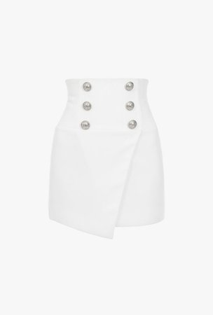 Asymmetrical White Crepe Wraparound Skirt With Silver Tone Buttons for Women - Balmain.com
