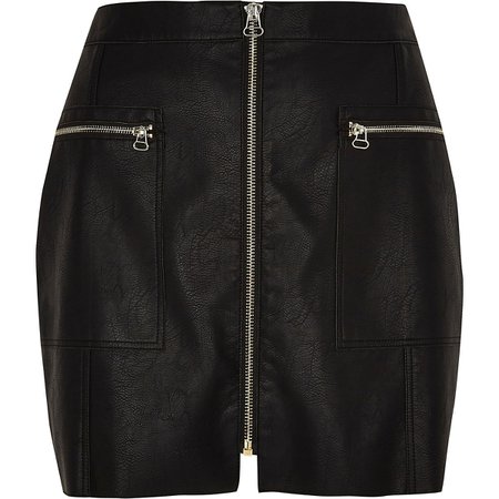 Plus black faux leather zip front mini skirt - Mini Skirts - Skirts - women