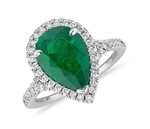 Emerald Pear-Shape and Diamond Halo Cocktail Ring in Platinum (3.22 ct. center)