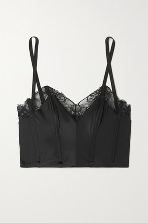Leavers Lace And Stretch-jersey Bustier Top - Black
