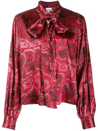 GANNI tied-neck blouse - Red