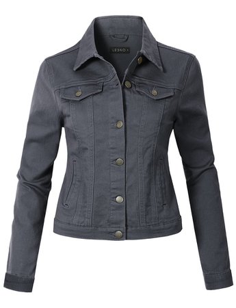 LE3NO Womens Casual Vintage Long Sleeve Button Down Denim Jean Jacket | LE3NO navy