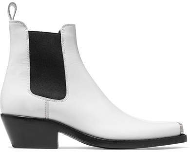 Claire Metal-trimmed Glossed-leather Ankle Boots - White