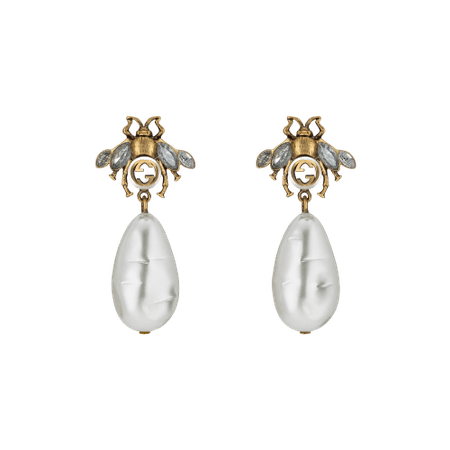 Bee earrings with drop pearls